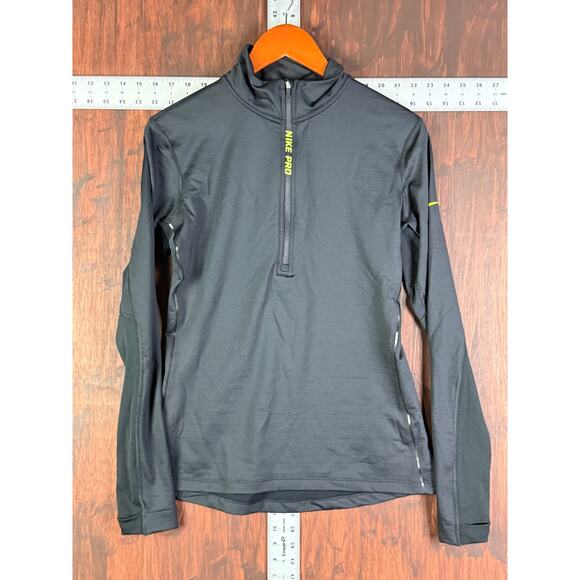 Nike Pro Combat Hyperwarm 1/2 Zip Pullover Training Top Thumbholes Womens Large - Picture 2 of 12